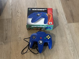 Blue Nintendo 64 N64 Controller Complete In Box Official OEM Good Stick