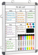 Weekly Dry Erase Board, 16" X 12" Magnetic Dry Erase Board for Wall, Hanging Dou
