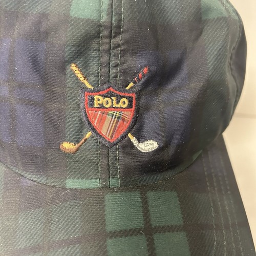 Vintage Polo Golf Mütze kariert Riemen hinten bestickt Wappen & Schläger Papa Hut USA - Bild 4 von 7