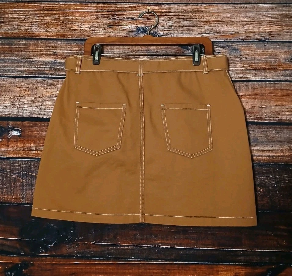 Falda Denim Co Talla 10 Marrón Cinturón Parche Bolsillo Cremallera Mosca 100% Algodón Corta Foto 3 de 4