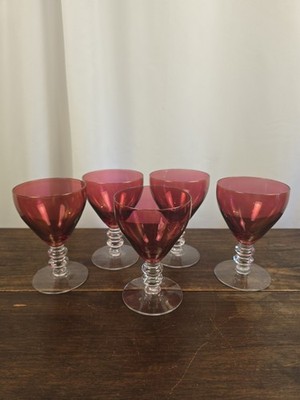 Set Of 5 VTG Bryce Springtime Cranberry (Stem 688) Blown Glass USA Water Goblets