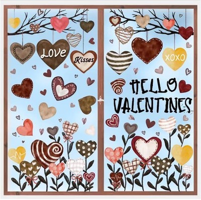 6 Sheet Valentine s Day Window Clings Decorations Double-Sided Heart Brown