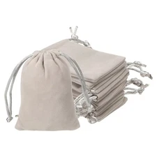 Velvet Bags with Drawstrings 2 x 3 Inch - (10 Pack, Silver)