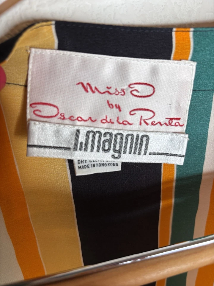 Vestido Miss O by Oscar de la Renta Vintage Seda Rayas Talla 8 Foto 4 de 4