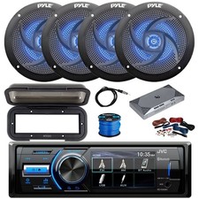 JVC Marine BT AM/FM Receiver, Amp w/ Kit, 4X 5.25" Speakers,Wire, Cover, Antenna