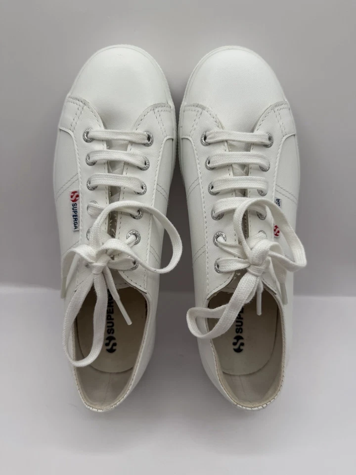 Superga 2790 White Nappa Leather Platform Sneakers Women’s Size 8 Very Good - Image 4 of 4