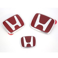3pcs Jdm Red Front Rear Steering Badge Emblem For Honda Pilot 2009-2015