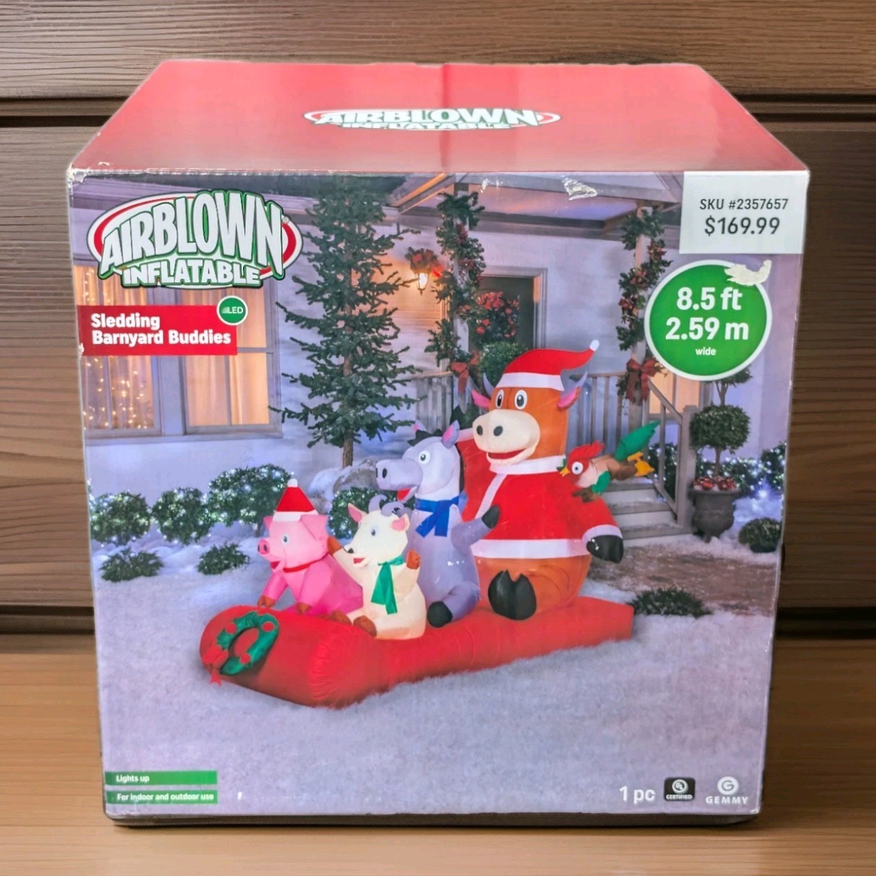 Nuevo Gemmy Inflable Granjero Granja Animal Trineo Navidad Vaca Burro Cabra Cerdo