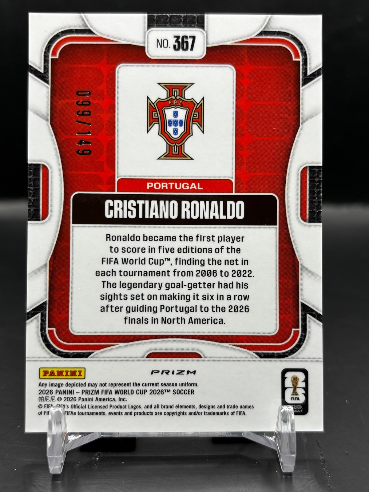 2026 Panini Prizm FIFA World Cup #367 Cristiano Ronaldo Teal Disco Prizms #/149 view 2