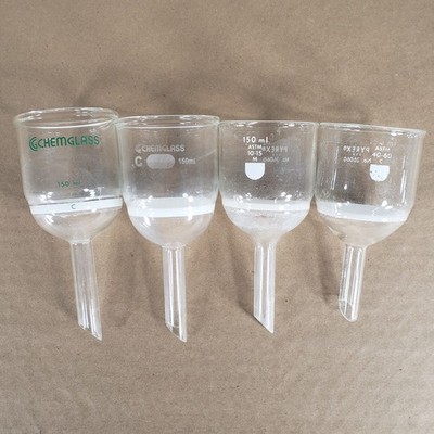 Lot Of 4 Chemglass 36060 150mL Buchner Filtration Funnels 4 total 3 Course 1 Med