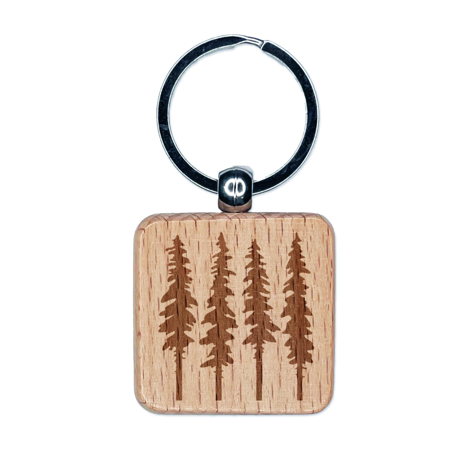 Tall Engraved Fir Tree Wooden Keychain Charm  