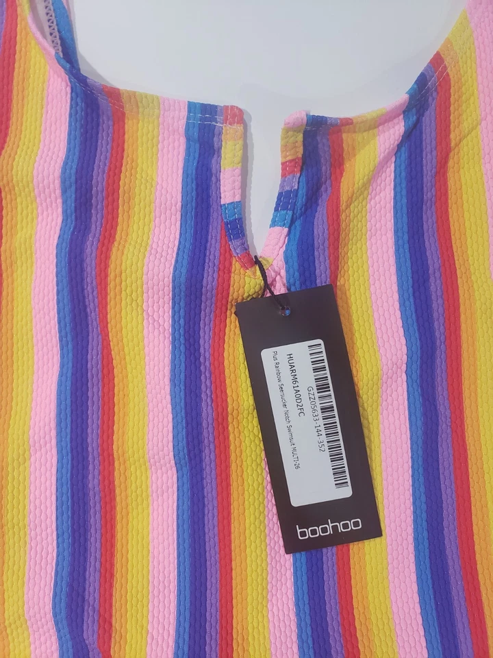 Traje de baño para mujer boohoo Plus arco iris Seersucker muesca multicolor talla US 22 Foto 3 de 4