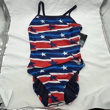 Speedo Women's Stripes and Stars Relay Back One Piece Swimsuit New NWT Sz 12/38