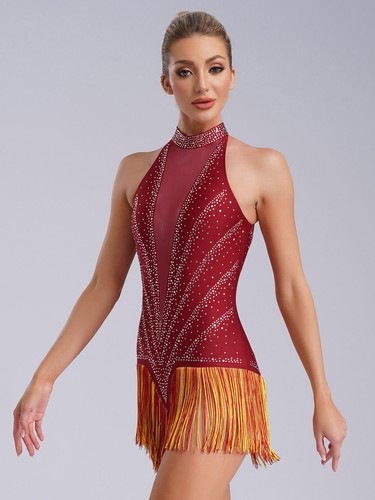 Womens Sparkly Latin Dance Leotard Dress Samba Tango Ballroom Dance Costume - Picture 14 of 140