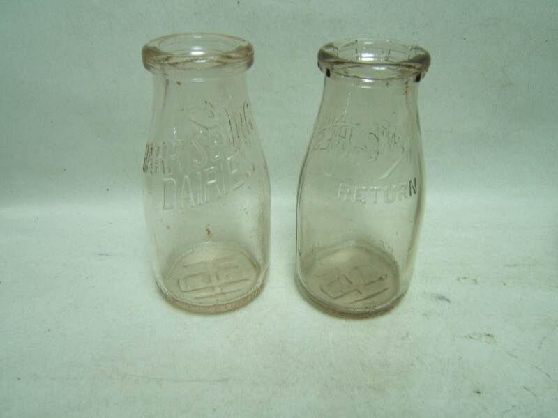 Harrisburg Dairies PA Half Pint Milk Bottle Embossed SREHP Lot of 2 TF