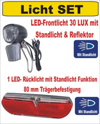 Fahrrad Beleuchtung Set 30 Lux LED Vorderlicht &1 LED Rücklicht mit Standlicht 