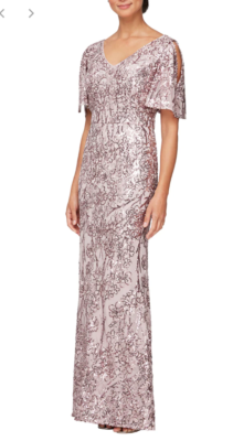 alex evenings women's long sequin dress with flutter sleeves Alex Evenings Ella Sequin Gown Cornflower / 4 main image 0
