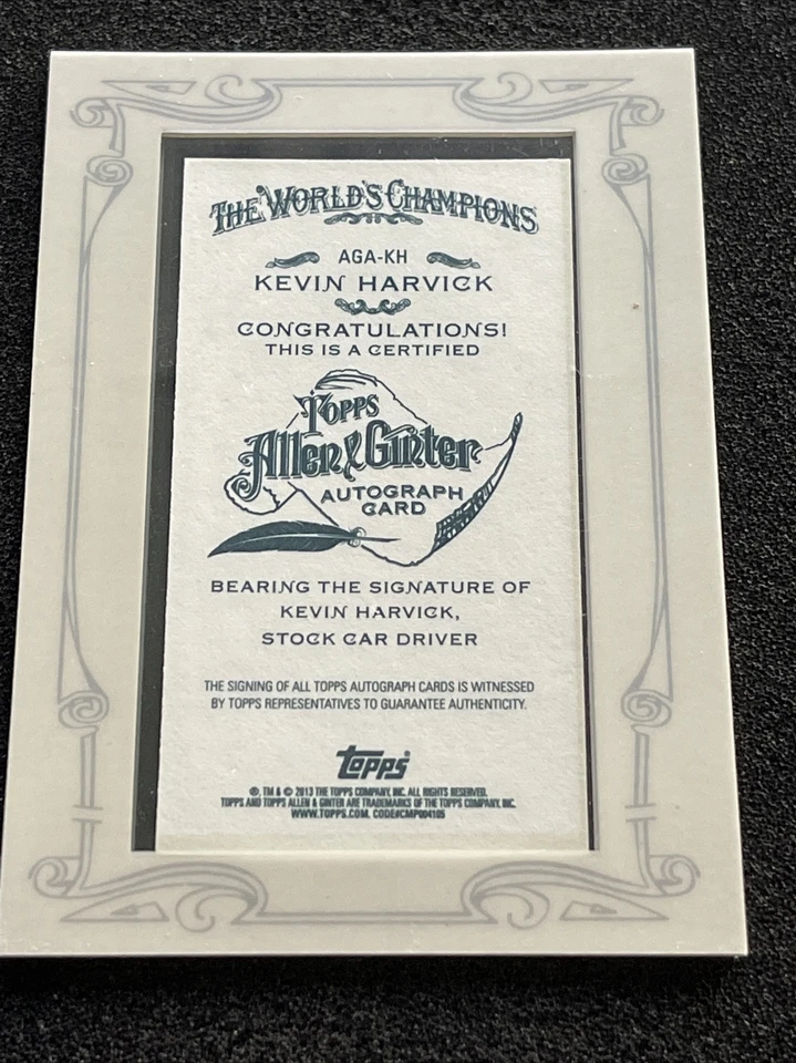 2013 Topps ALLEN GINTERS KEVIN HARVICK AUTO, NM, Stock Car Driver MVP CHAMPION - Image 2 of 2