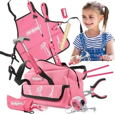 Hi-Spec 18pc Pink Kids Tool Kit Set & Child Size Tool Bag Real Kit for DIY