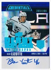 2019-20 CREDENTIALS DEBUT TICKET ACCESS BLUE BLAKE LIZOTTE ROOKIE AUTO 289/299