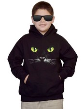 Youth Black Cat Face Kids Black Hoodie Kitten Meow Halloween Witch Scary Mask