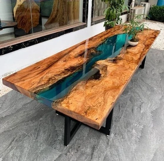 Clear Epoxy River Console Table Top, Epoxy Wooden Live Edge Counter Desk Decor - Image 2 of 4