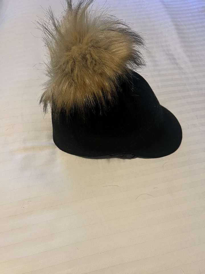 Kate Spade Нью-Йорк черный шерсти войлок жокей шляпа крышка Pom Pom - один размер шикарный!! - Изображение 3 из 4