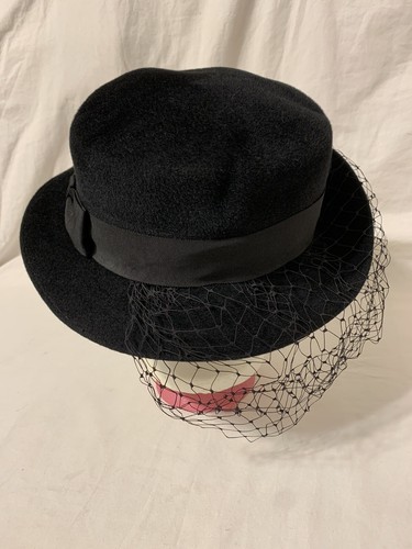 c. 1960s Saks Fifth Avenue Rabbit Fur Felt Women’s Fedora with Veil England - Picture 5 of 8