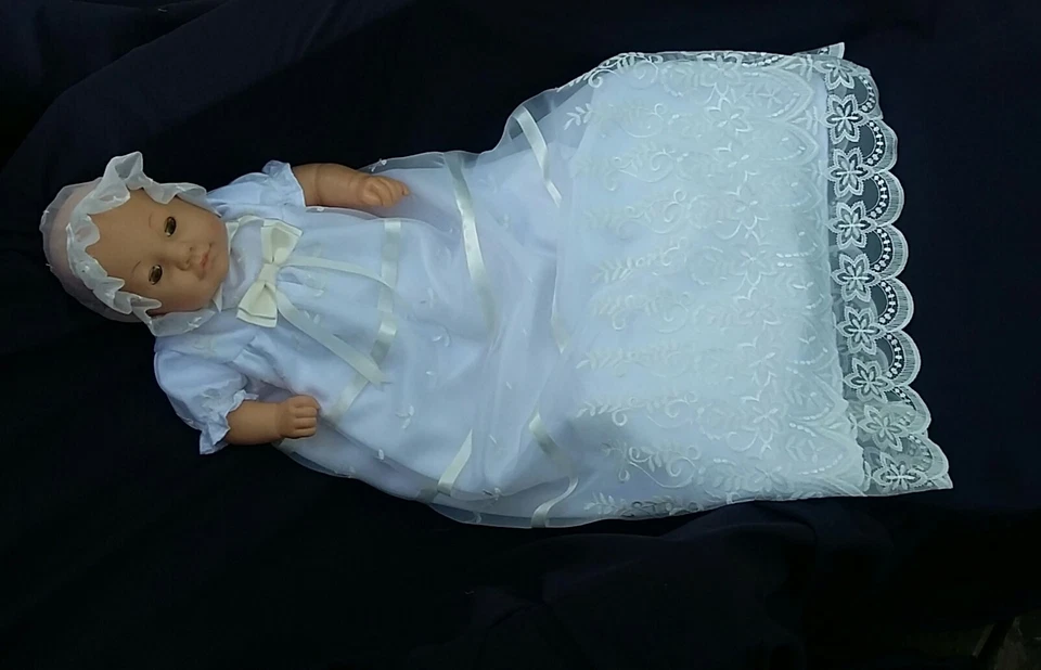Baby Girl Embroidered Organza Christening Gown Baptism Dress 0-3 3-6 6-12 M - Image 3 of 4
