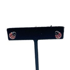 Silver Red and Black Ladybug Earrings Post 1/4 inch Enamel