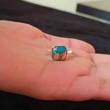 Oyster Copper Turquoise Gemstone 925 Sterling Silver Handmade Ring All Size K-60