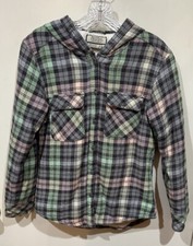 Boston Traders Jacket Women  s Small Green  Purple Plaid Sherpa Lined Flannel