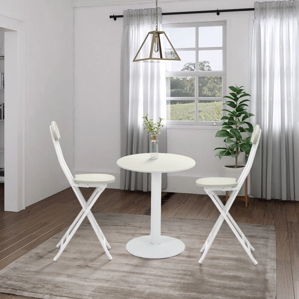 Bistro Set Black White Wood Patio Garden Furniture Coffee Table Folding Chairs