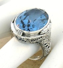 ANTIQUE STYLE 925 STERLING SILVER 18 CARAT SIMULATED AQUAMARINE RING     270