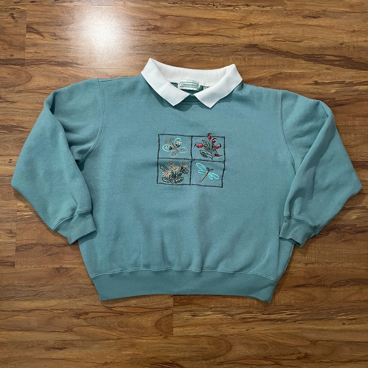 Vtg Shenanigans Sweatshirt Womens Small Blue Collared Pullover Crewneck