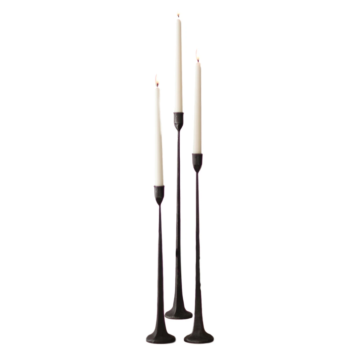 Set of 3 Tall Cast Iron Taper Candle Holders