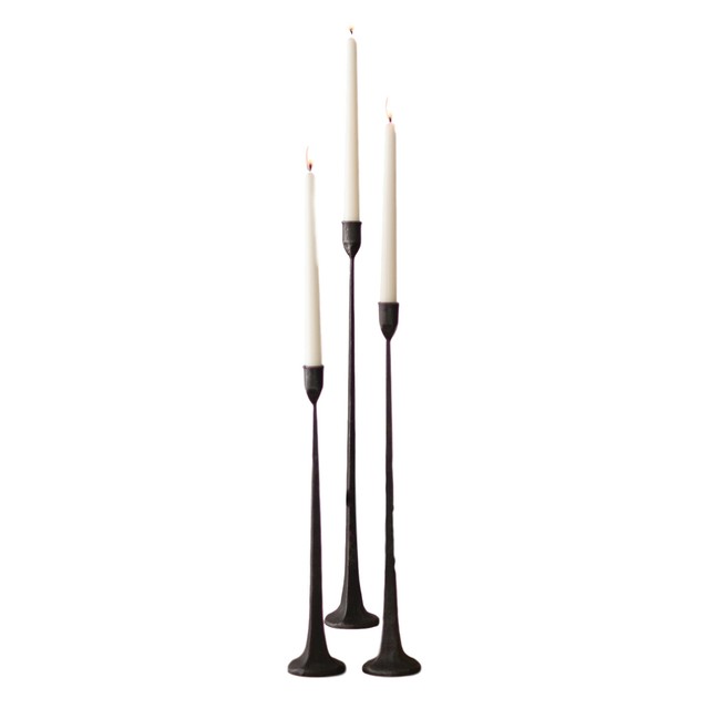 Tall Cast Iron Set Three Black Candlesticks Taper Candle Holder Elegant
