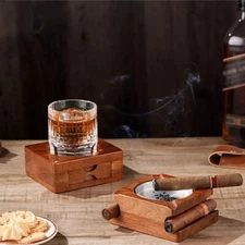 Cigar Ashtray Coaster, Whiskey And Cigar Set,Whiskey Cup Holder Removable Cigar