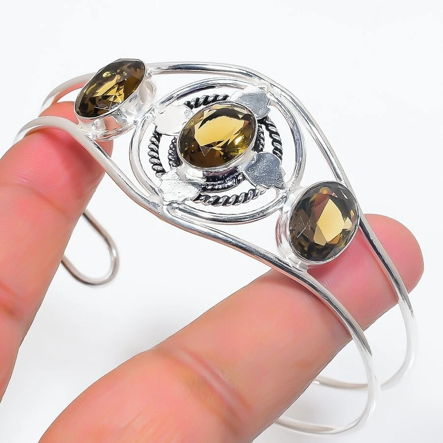 VALENTINO Bracciale regolabile in argento sterling 925 fatto a mano con pietre preziose quarzo fumè