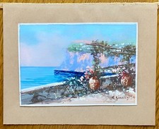Acquerello originale firmato Ettore Gianni 1877-1915 o anni 20 guazzo Golfo di Napoli