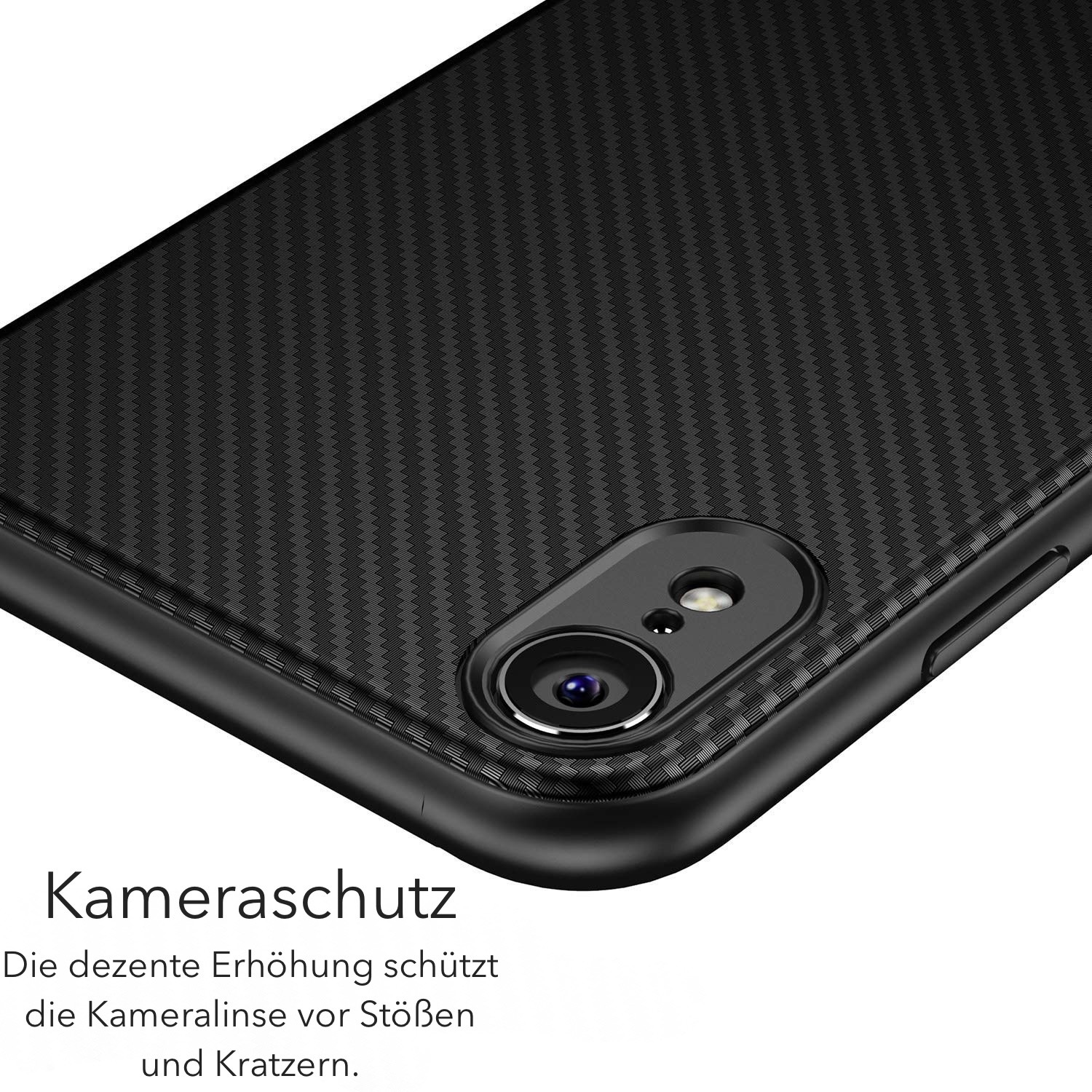 Custodia iPhone XR AVANA custodia protettiva silicone slim case nera cover effetto carbonio foto 3
