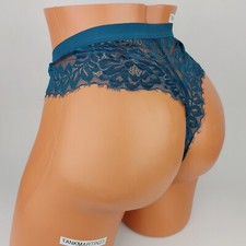 LANE BRYANT CACIQUE NO SHOW THONG 14/16 PANTY PLUS BLUE W/ BLUE LACE SOLID