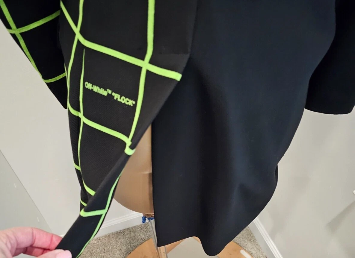 OFF WHITE Abito blazer bianco sporco nero flock collage con quadrati bordi in velluto verde 40