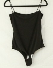 PRETTYLITTLETHING Women's Size 8 Square Neck Spaghetti Strap Bodysuit Black NWT