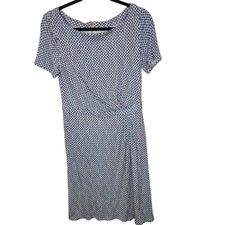 Tory Burch Womens Blue White Polka Georgette Short Sleeve Edna Draped Silk Dress