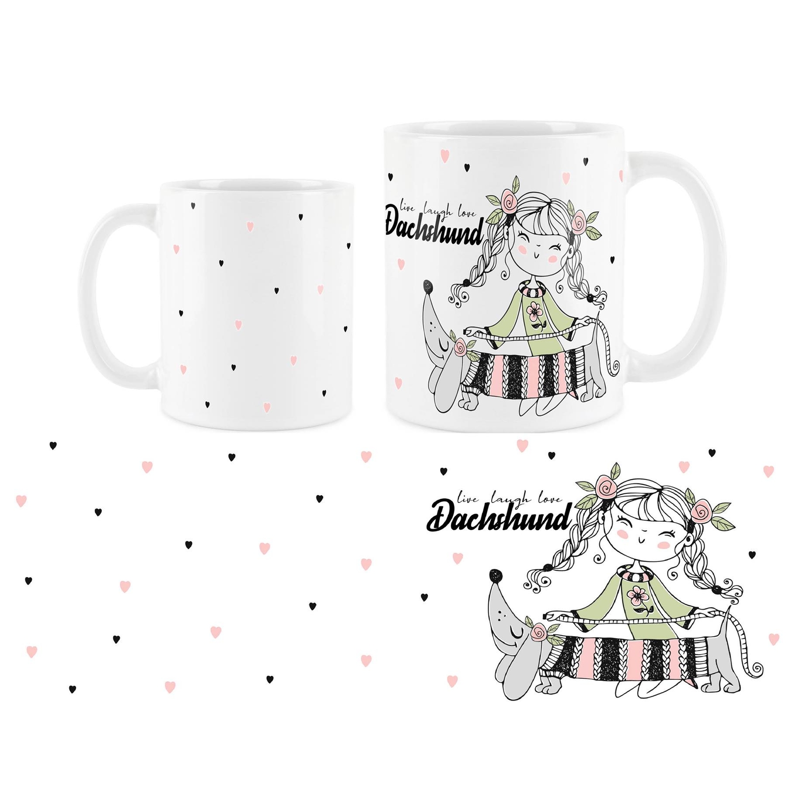 Dachshund Ceramic Mug - Novelty Sausage Dog Live Laugh Love Ceramic Cup Gift