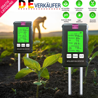 6 in 1 Bodenmessgerät Tester PH Temperatur Feuchtigkeit Licht Molsture Humldity
