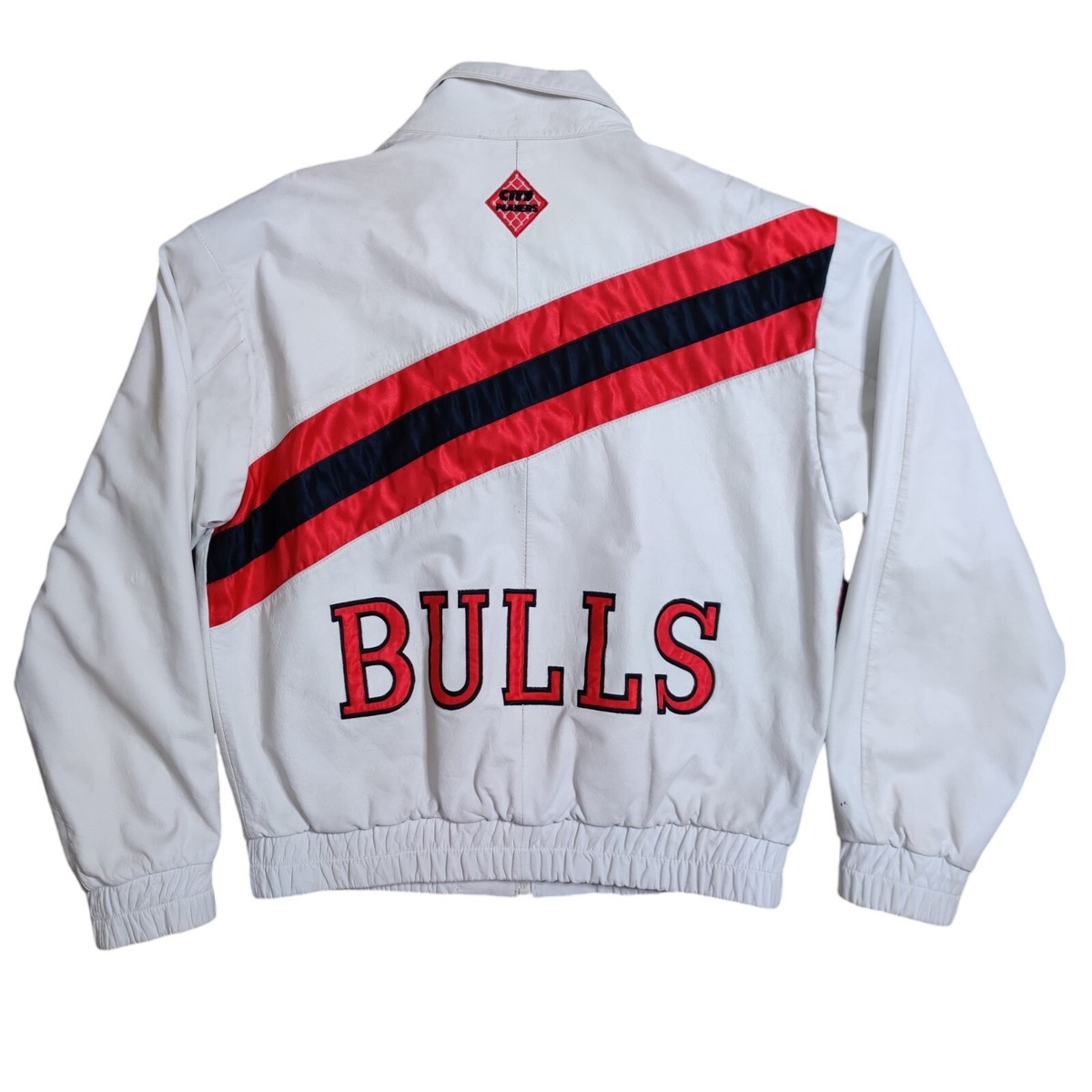 Chicago バスケットボール レザージャケット Vintage City Players Chicago Bulls White Leather Jacket Mens