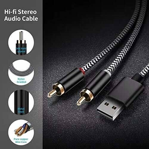 USB auf 2 Stecker RCA Audio AUX Kabel für PC Stereo Y Splitter Kabel Buchse 16 Fuß - Bild 6 von 7