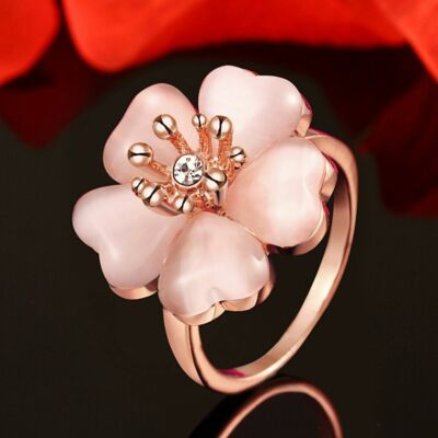 Womens Rose Gold Plated Elegant Heart Opal CZ Flower Shaped
